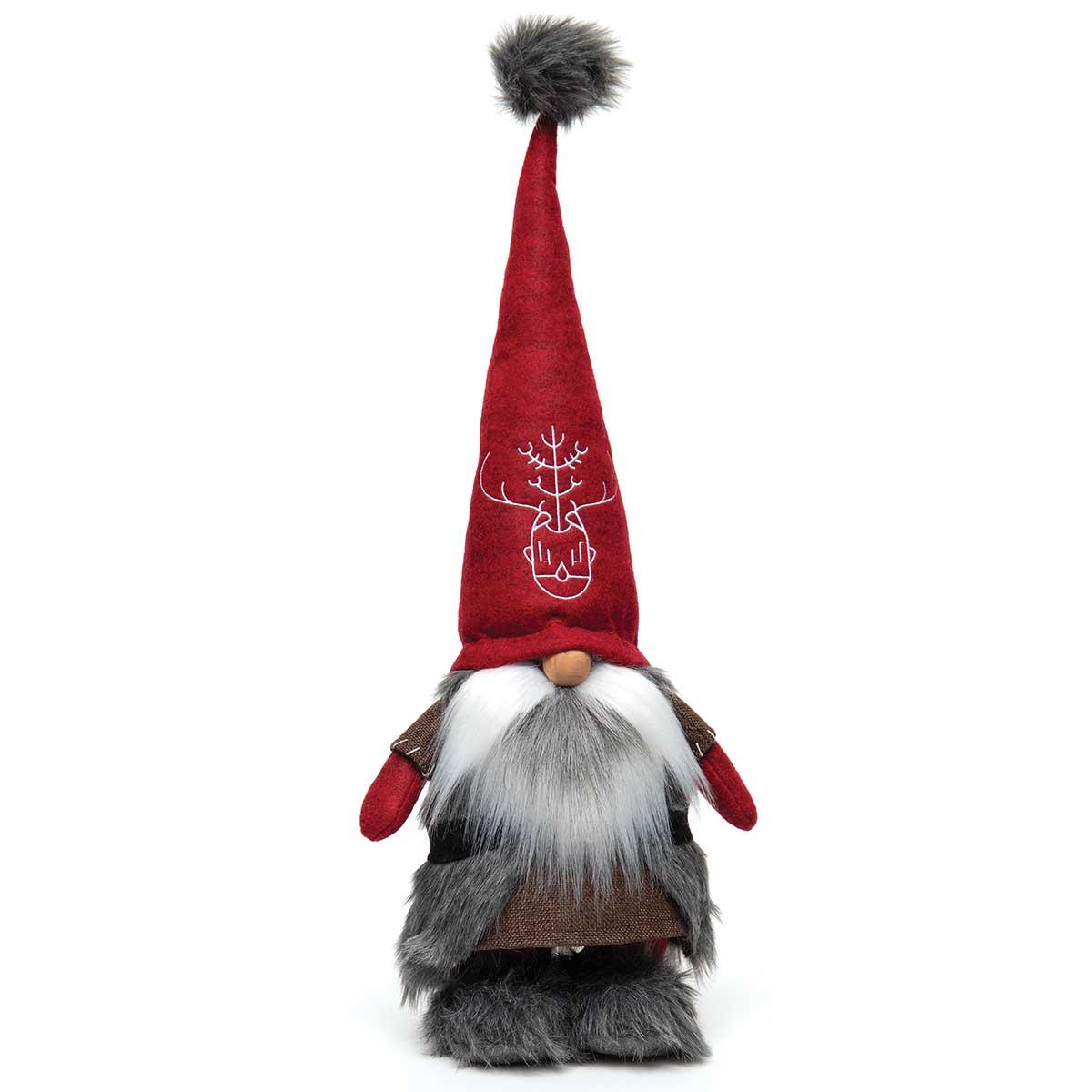 Viking Standing Gnome Red/Grey/Brown with Fur Pom-Pom