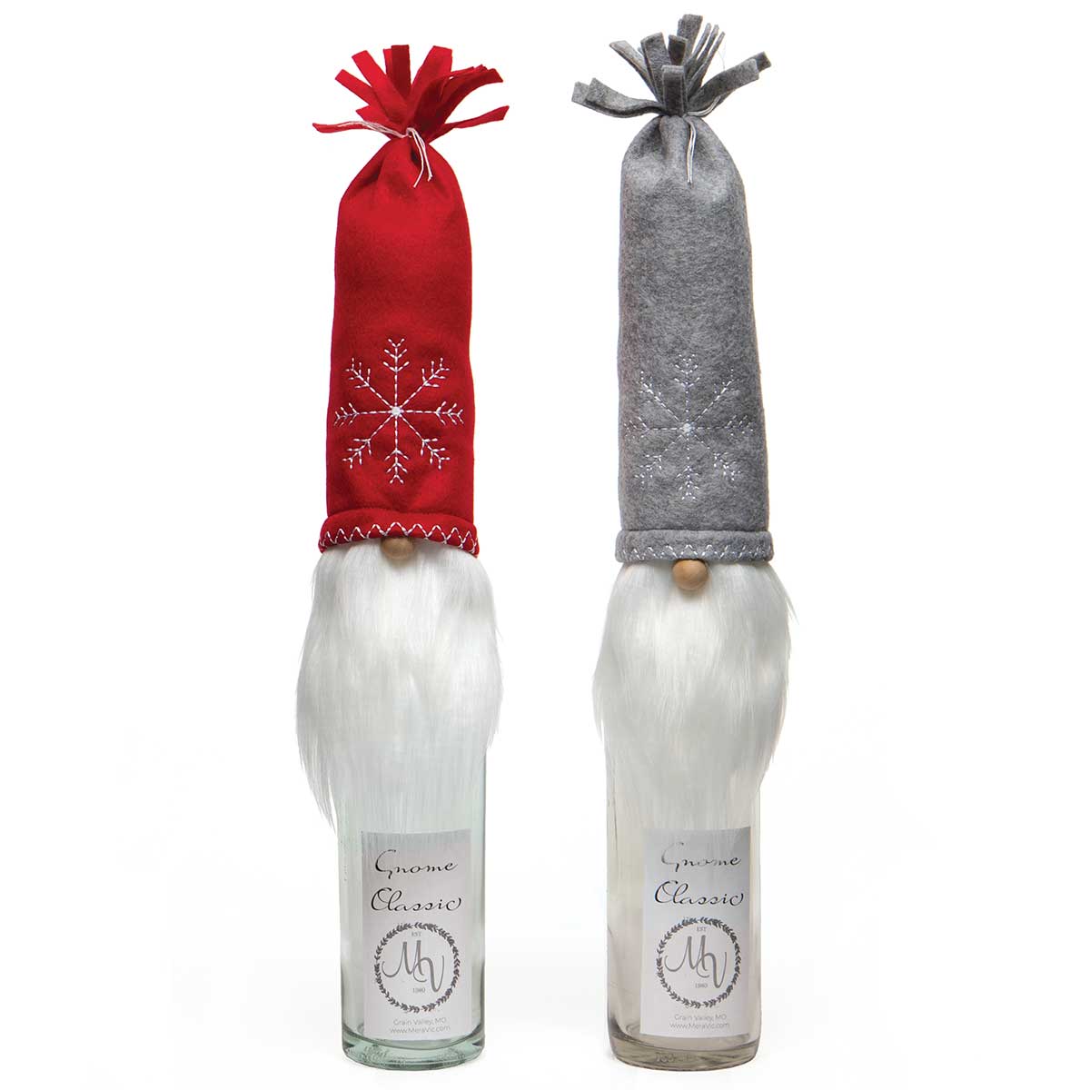 !KLAUS GNOME BOTTLE TOPPER WITH RED/GREY EMBROIDERED b50