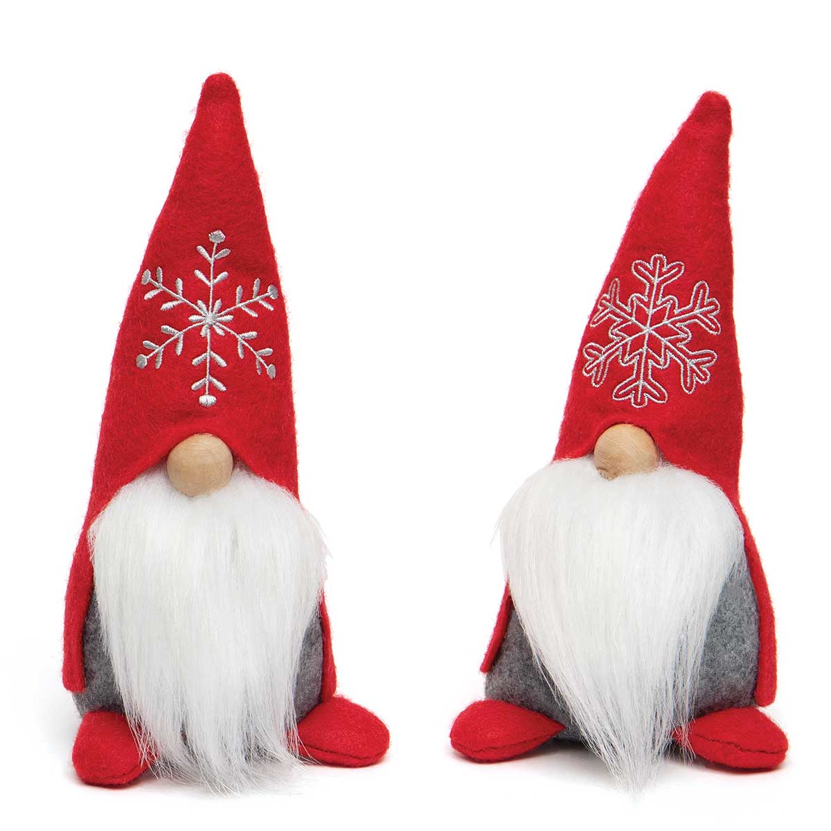 !KLAUS GNOME RED WITH SNOWFLAKE EMBROIDERED HAT, WOOD