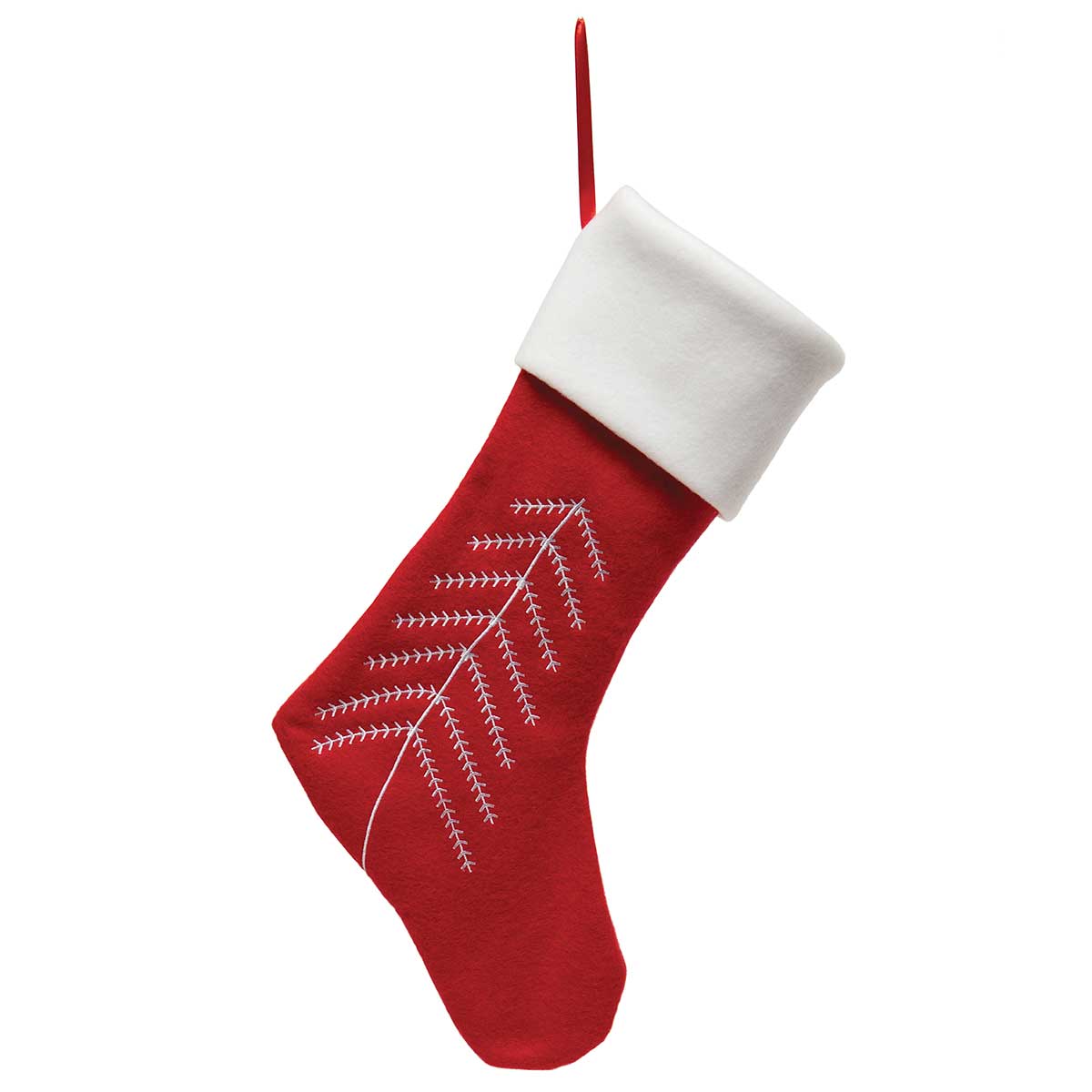 !SCANDIA STOCKING RED/WHITE WITH EMBROIDERED TREE DESIGN v22
