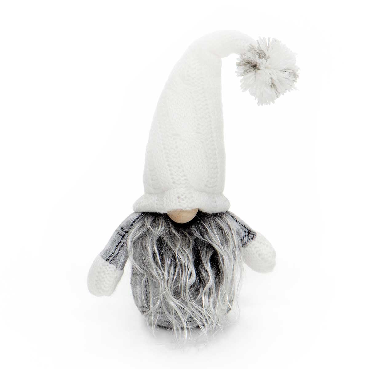 !POM-POM GNOME GREY/CREAM WITH WIRED CABLE KNIT SWEATER f33