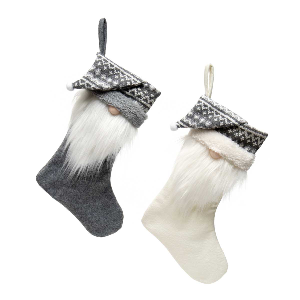 Gnome Stocking Grey/Cream with Sweater Hat and Pom-Pom Set of 2