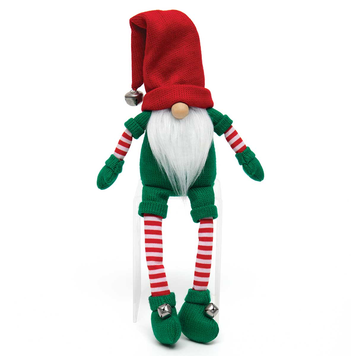 !ELF GNOME RED/GREEN WITH JINGLE BELLS, WOOD NOSE b50