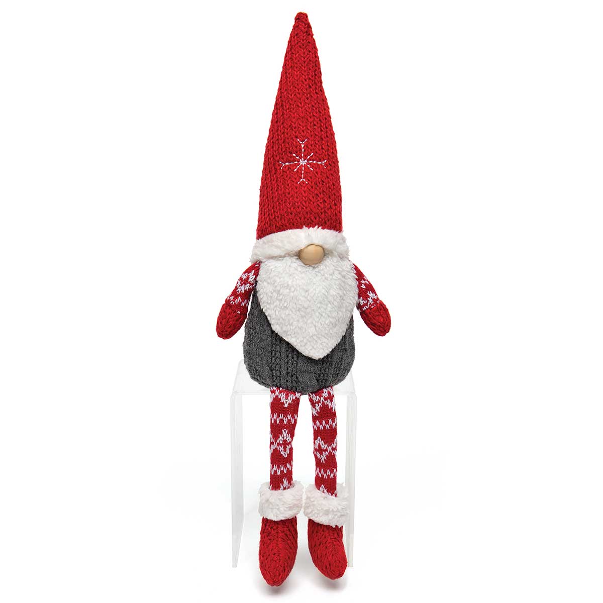 !SWEDE GNOME RED/GREY WITH SWEATER HAT, WOOD NOSE