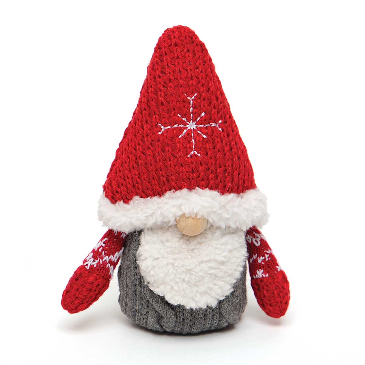 Swede Gnome Ornament Red/Grey with Sweater Hat, White Sherpa Bea