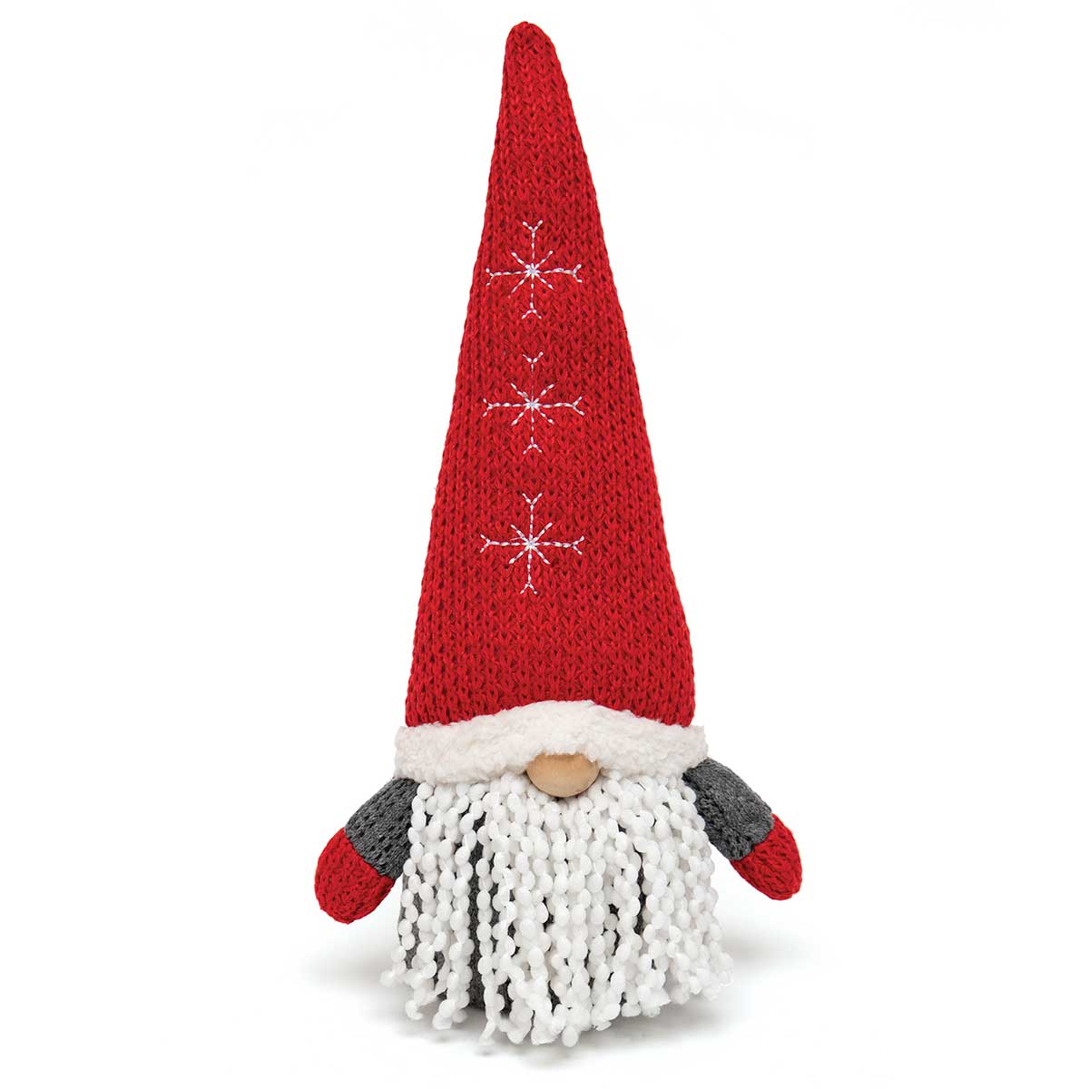 Raglan Gnome Red/Grey with Wired Knit Hat, Wood Nose, White Bear