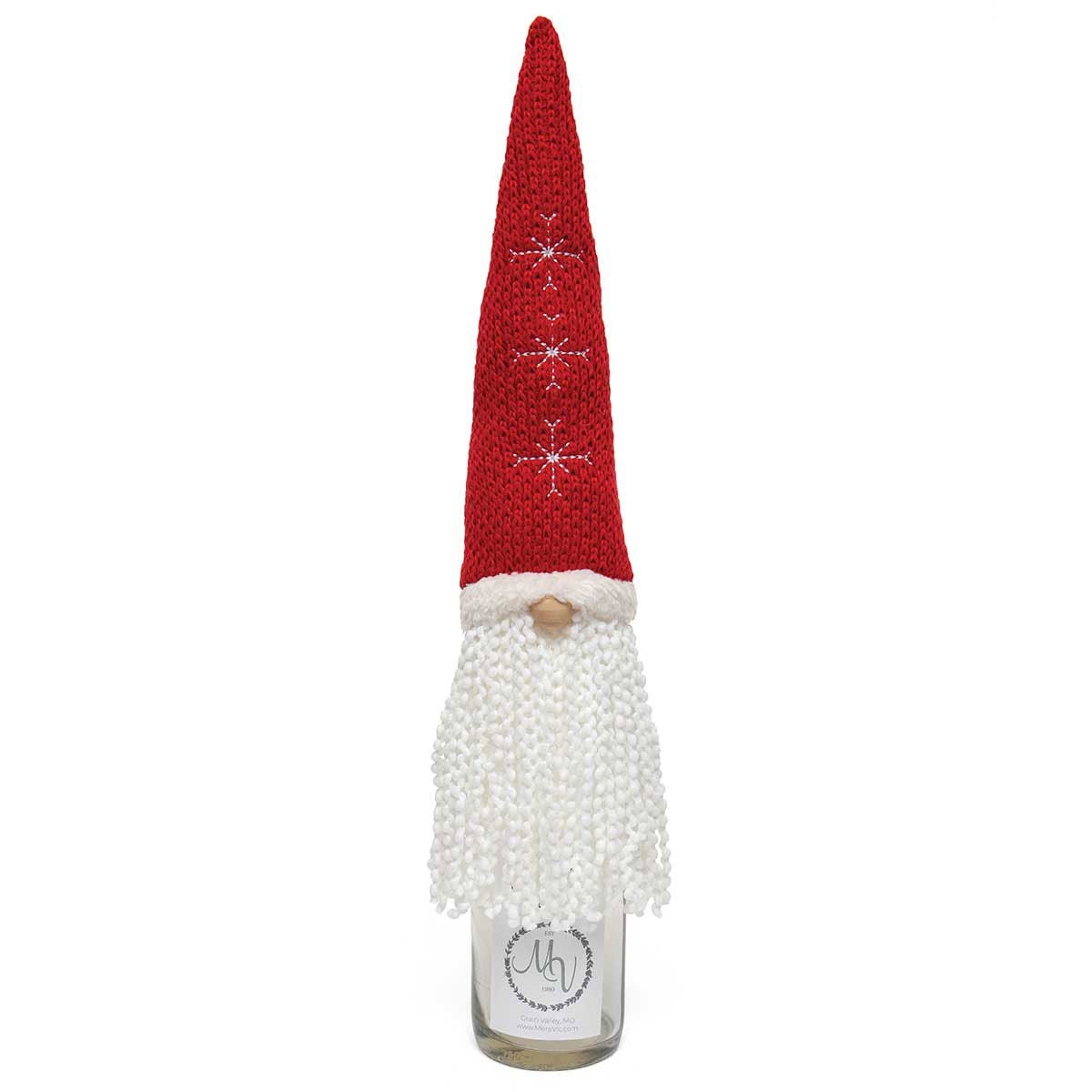 RAGLAN GNOME BOTTLE TOPPER RED WITH SWEATER HAT