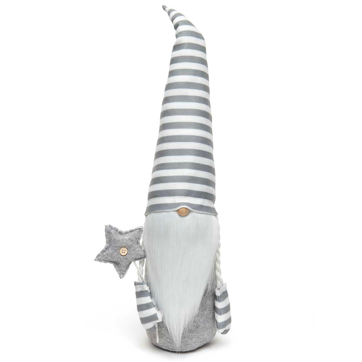Swiss Gnome Grey/White with Star Staff, Wired Stripe Hat Large