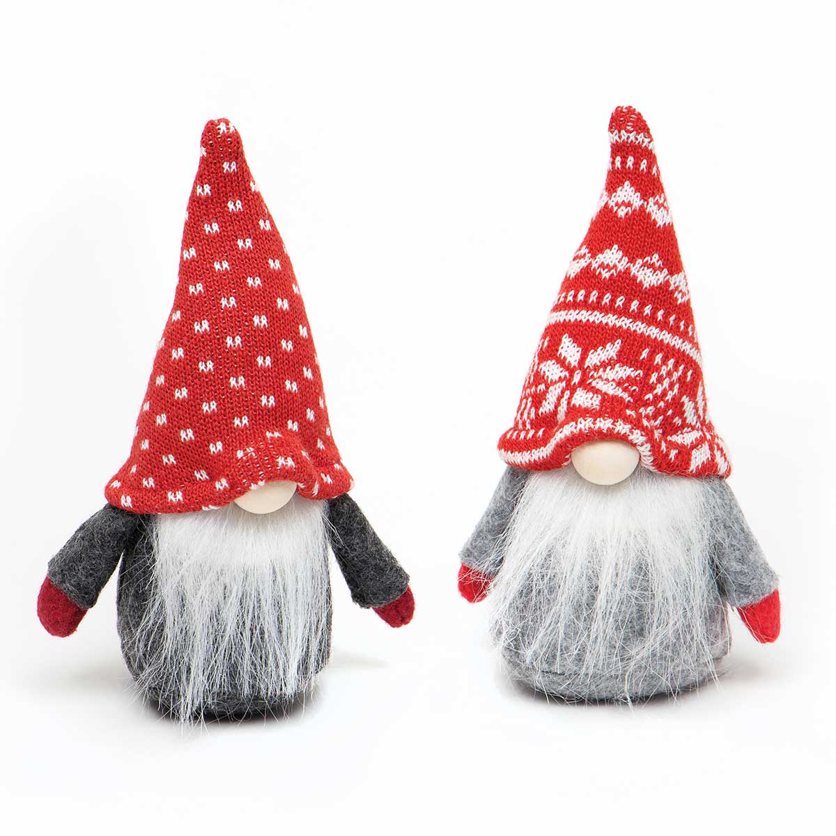 Wee Gnome Ornament Red/Grey with Pindot/Poinsettia Knit Hat et o