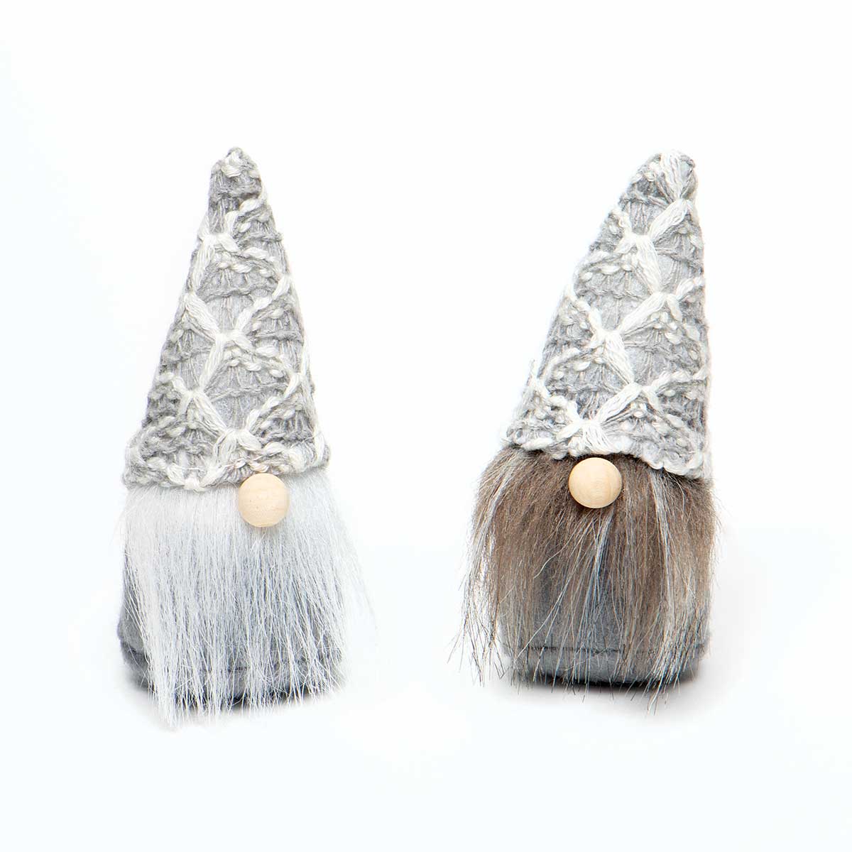 WEE GNOME ORNAMENT GREY/WHITE WITH KNIT HAT, WOOD
