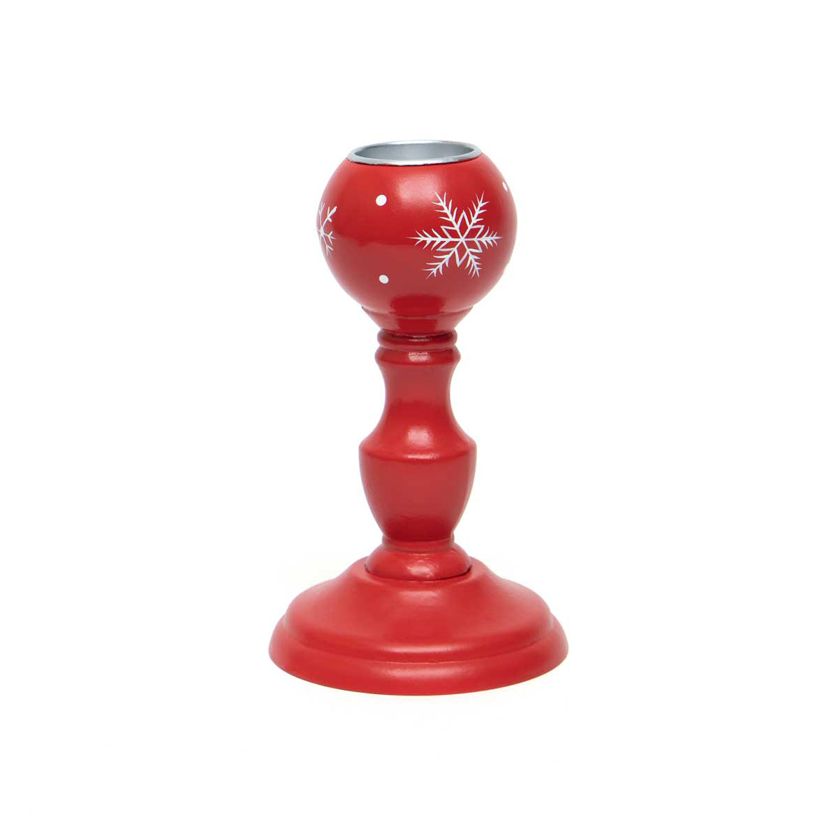 SWEDISH BALL CANDLEHOLDER RED/WHITE WITH SNOWFLAKES SMALL