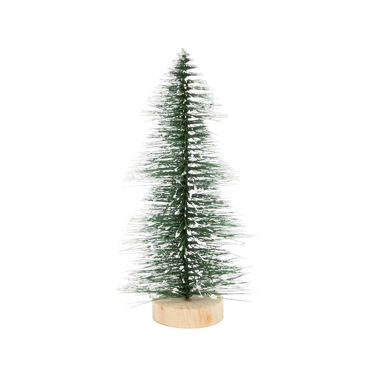 ALPINE BRISTLE TREE DARK GREEN WITH SNOW AND WOOD BASE SMALL