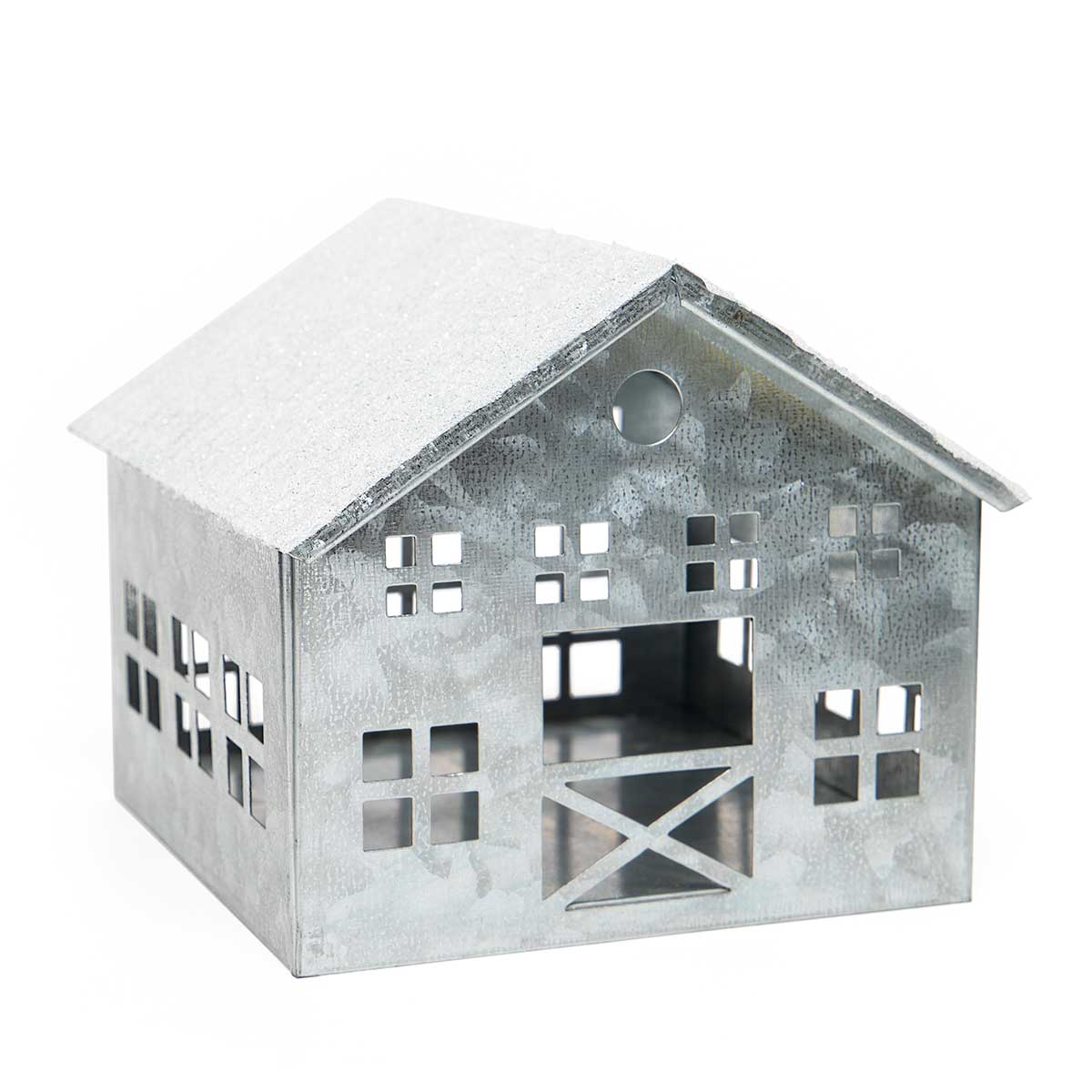 !METAL BARN GREY WITH SNOW, GLITTER AND MICA 5.5"X5"X4.5"