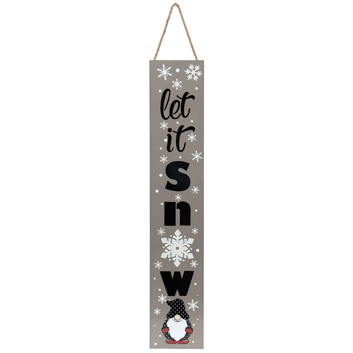 Let It Snow Rectangular Wood Sign Grey/Black with Gnome, Snowma