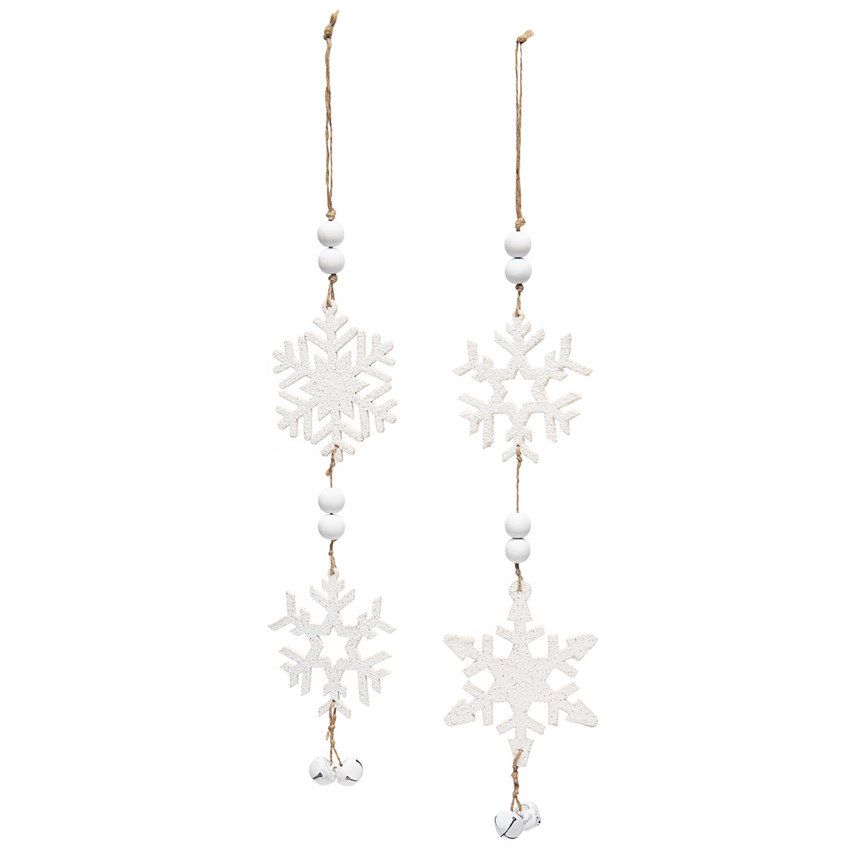 DOUBLE SNOWFLAKE WOOD DANGLE ORNAMENT WITH BEADS
