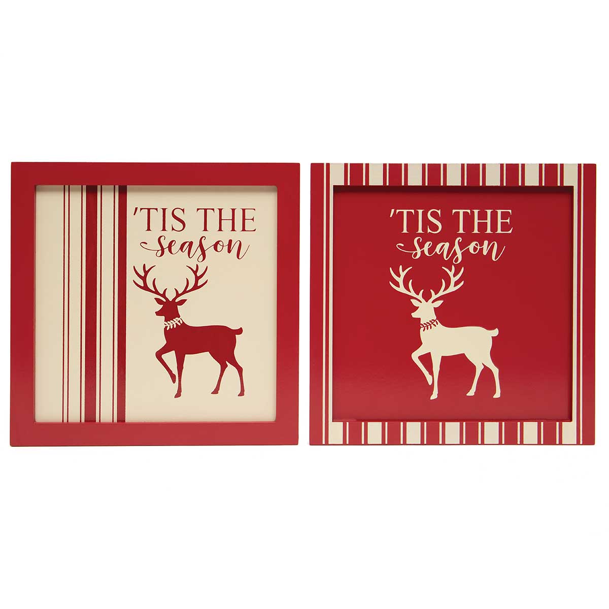 !TICKING TIS THE SEASON SQUARE WOOD SIGN RED/CREAM WITH