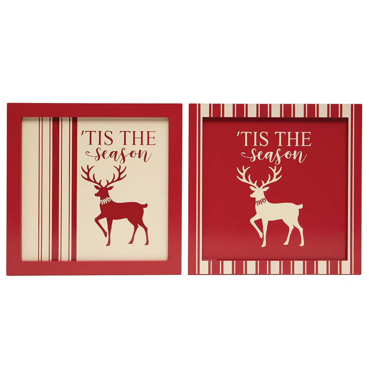 Ticking Tis the Season Square Wood Sign Red/Cream with Reindee
