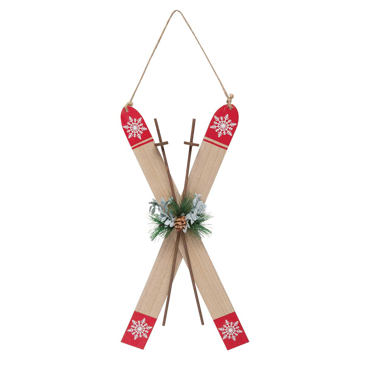 ORNAMENT SKI SET RED/NATURAL 7.5IN X 14IN WOOD