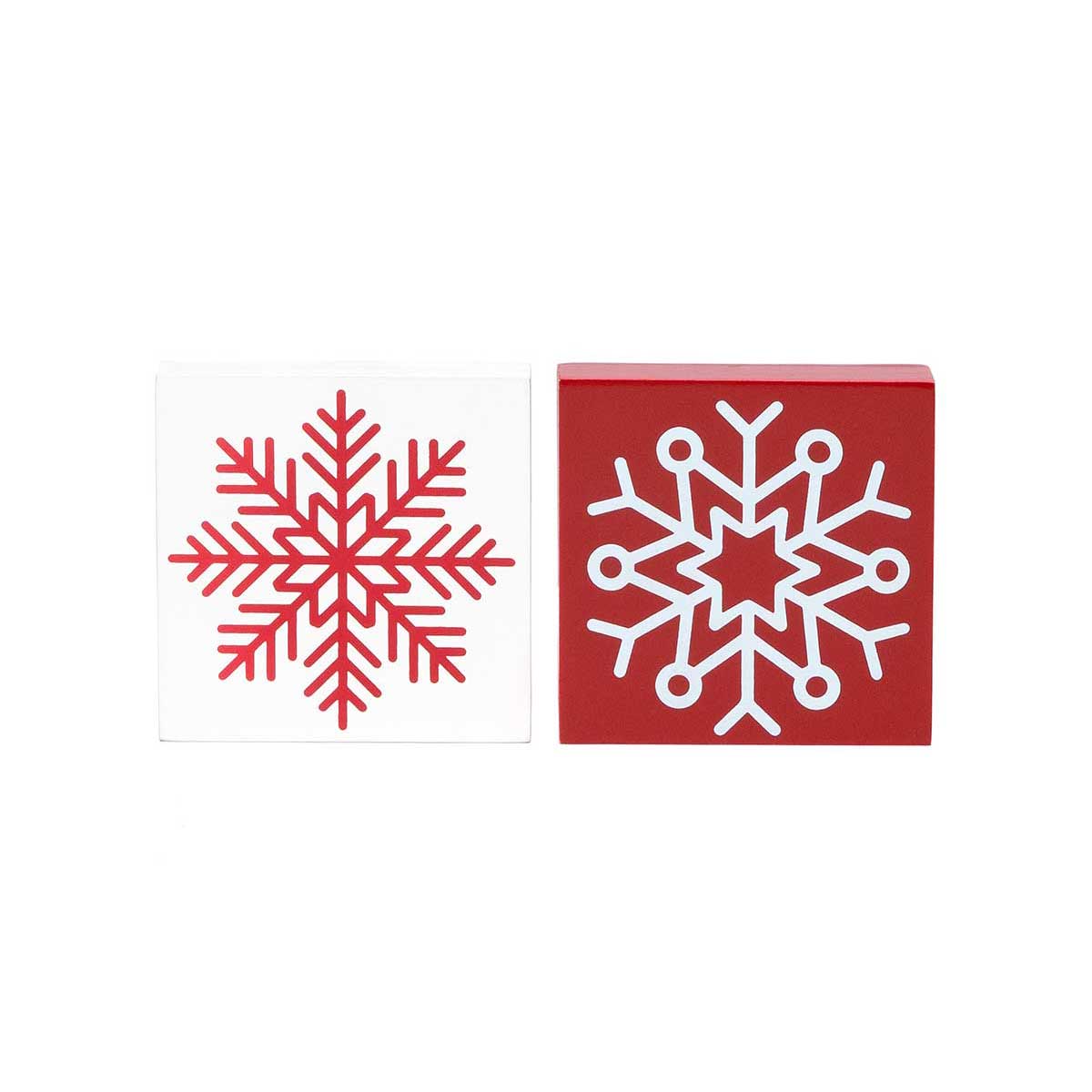 BLOCK SNOWFLAKE RED 2 ASSORTED SMALL 3.5IN X .75IN X 3.5IN