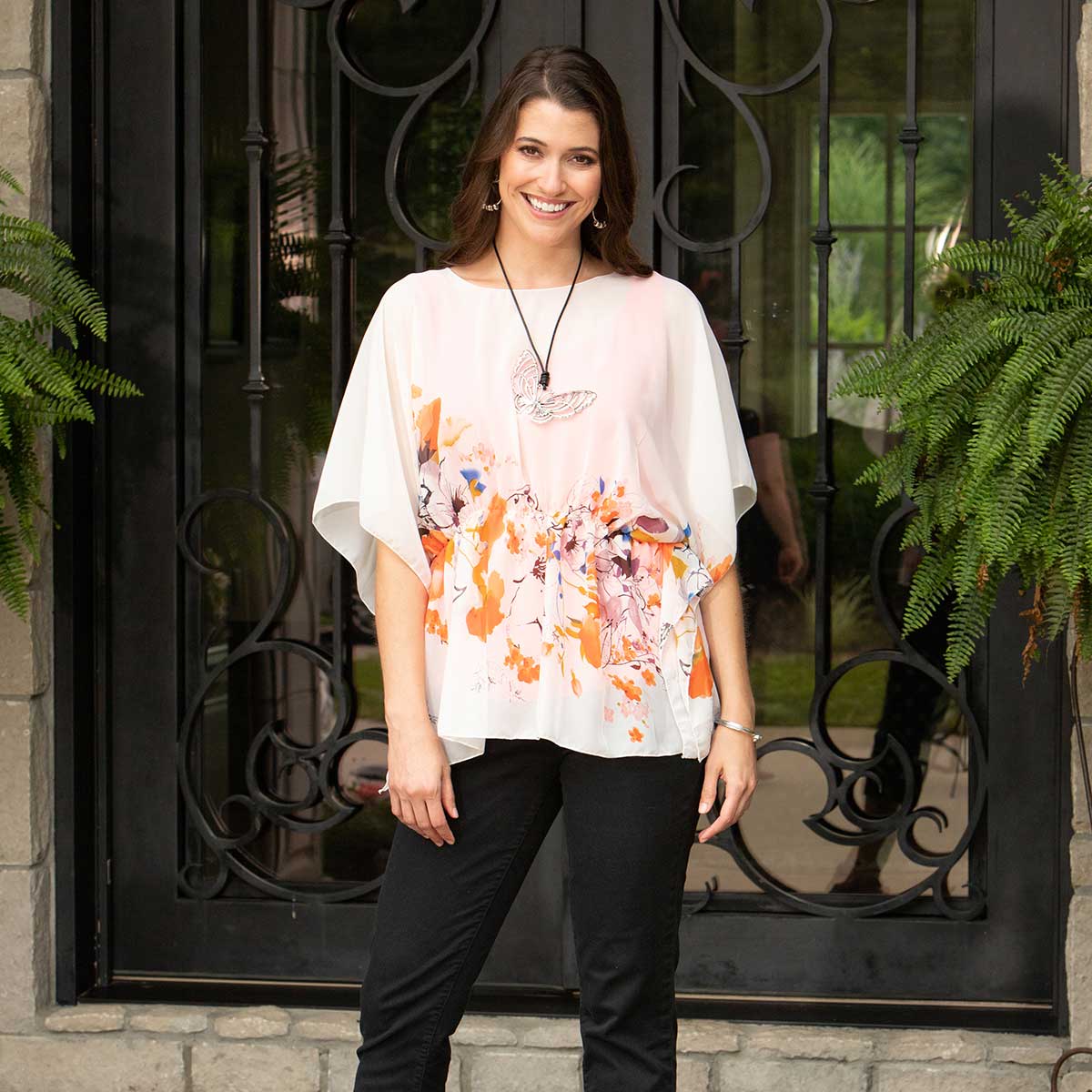 b50 TUNIC FLORAL WITH WAISTBAND Y 28IN X 27IN
