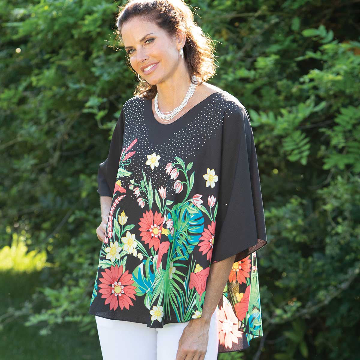 Sparkle Tunic with Coral Floral Design 35"x27"