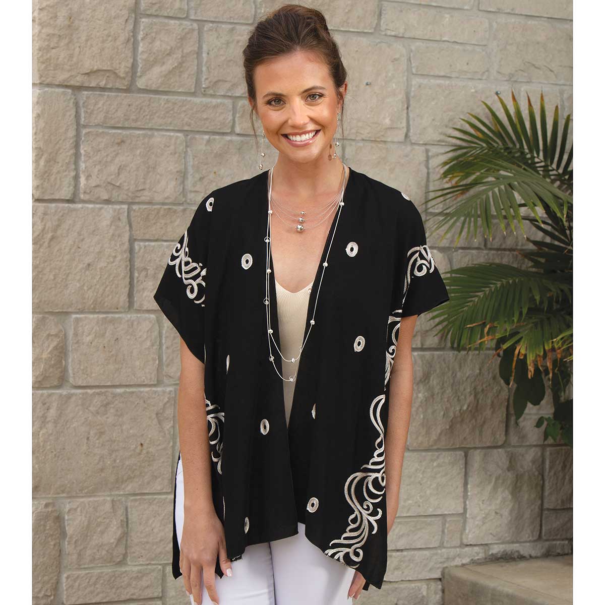 Black Vest with Tan Embroidered Scroll Design 27.5"x28.5"