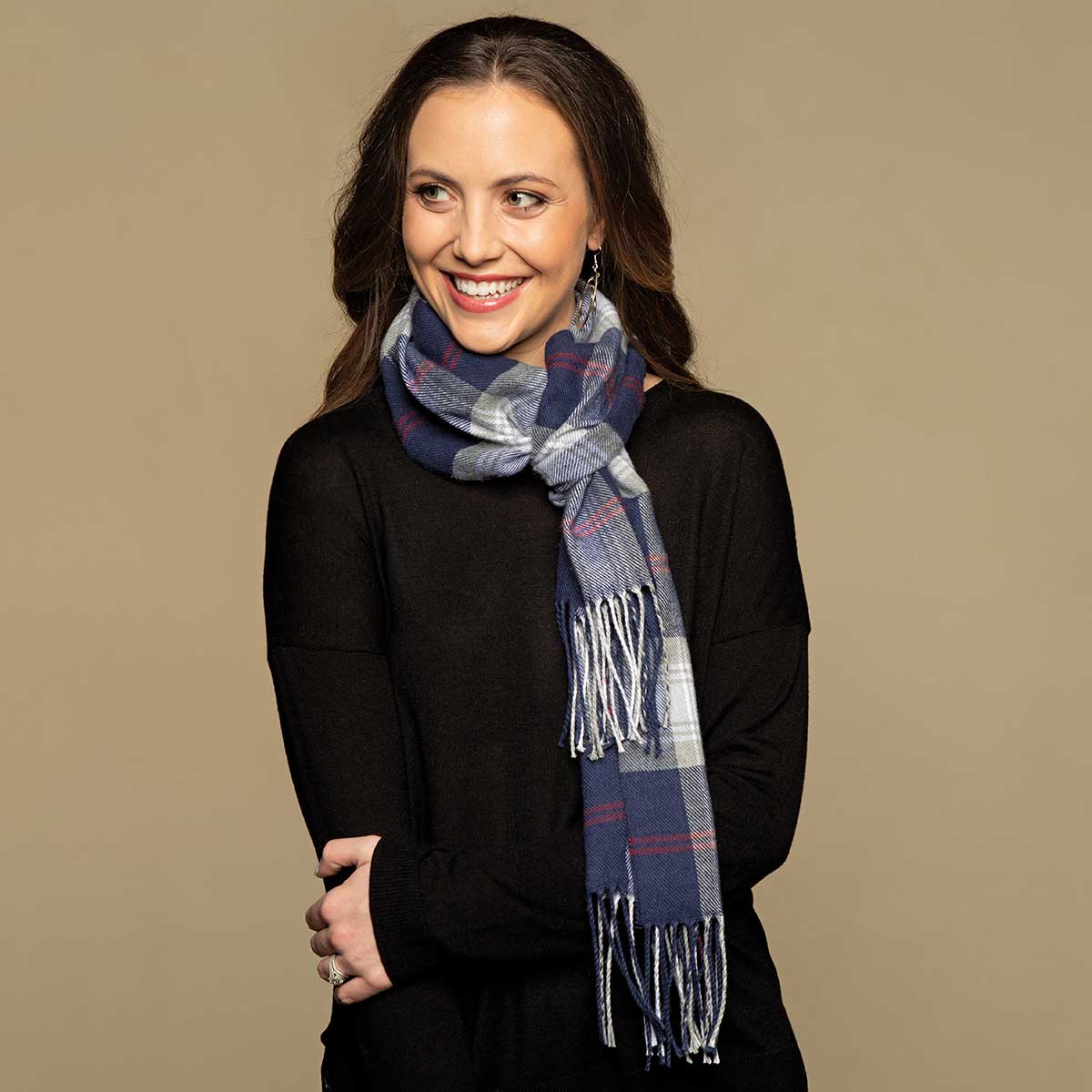 SCARF PLAID NAVY/TAN - Click Image to Close