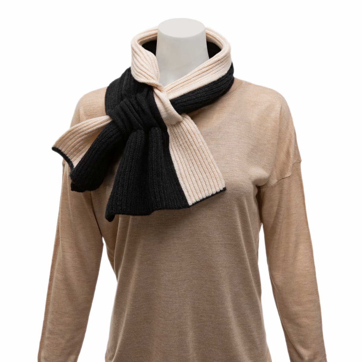 CREAM AND BLACK DOUBLE PULL THROUGH SCARF 11"X38"