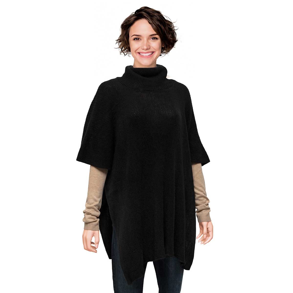 TURTLENECK PONCHO BLACK - Click Image to Close