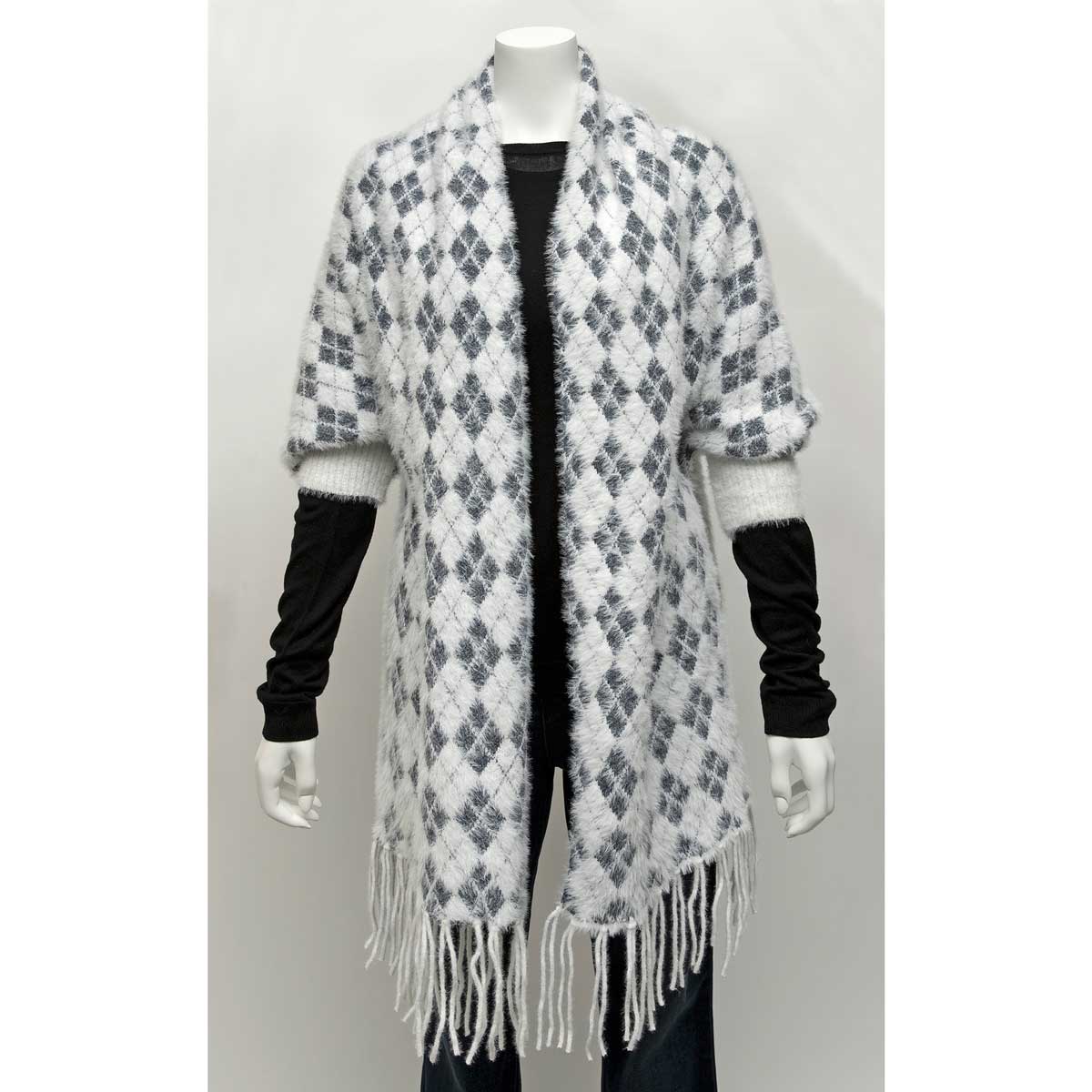 SHAWL FUZZY ARGYLE GREY - Click Image to Close