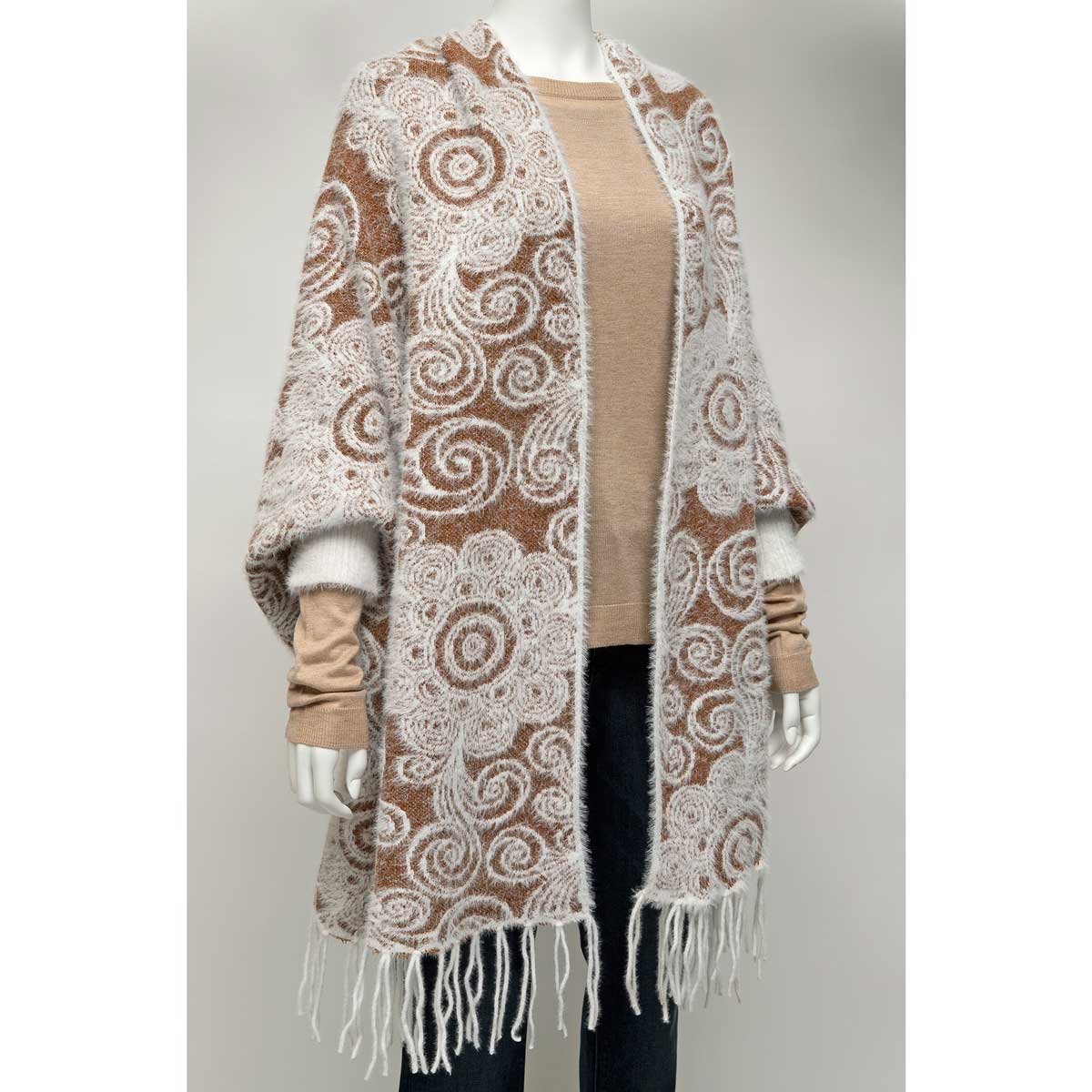 SHAWL FUZZY SWIRL WARM BROWN - Click Image to Close