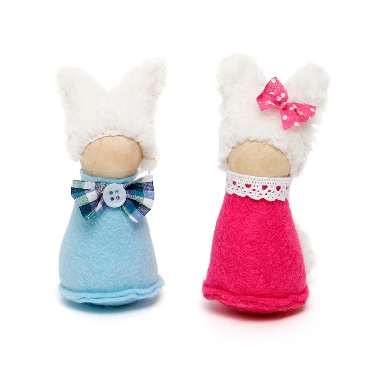 BUNNY KIDS WITH WOOD HEAD BLUE/PINK 2"X2.5"X4.5" SET OF 2