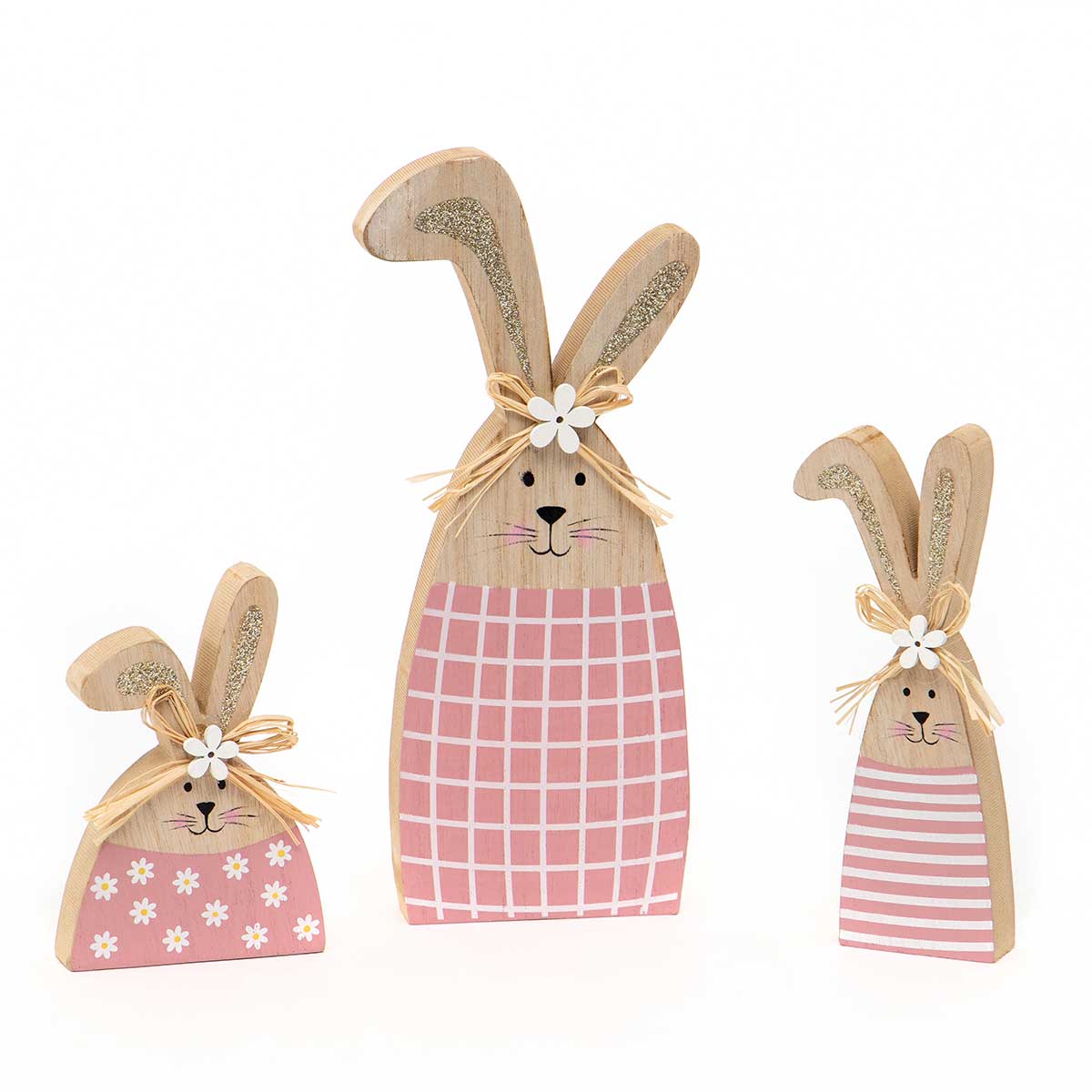 !TRIPLE GLAMOUR BUNNY WOODEN SIT-A-BOUT SET OF 3 PINK/WHITE