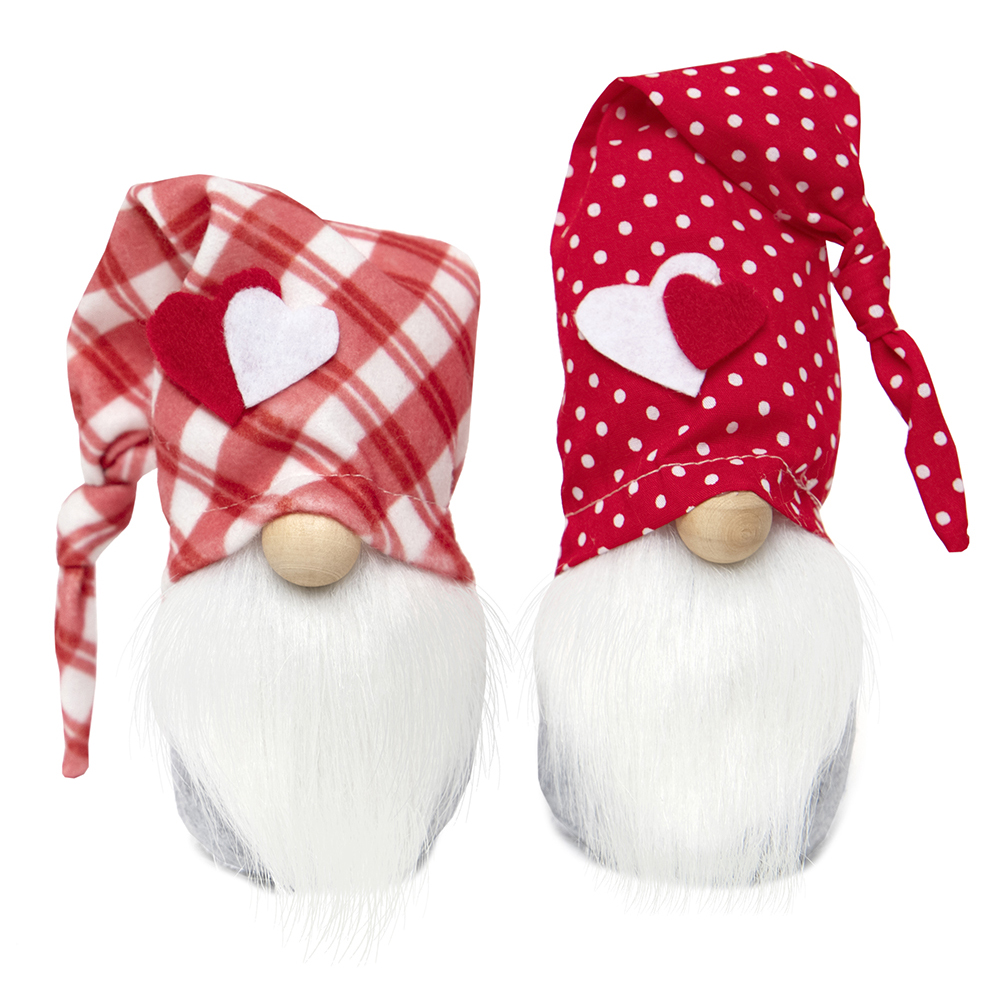 Double Heart on Hat Gnome with Wood Nose SET OF 2