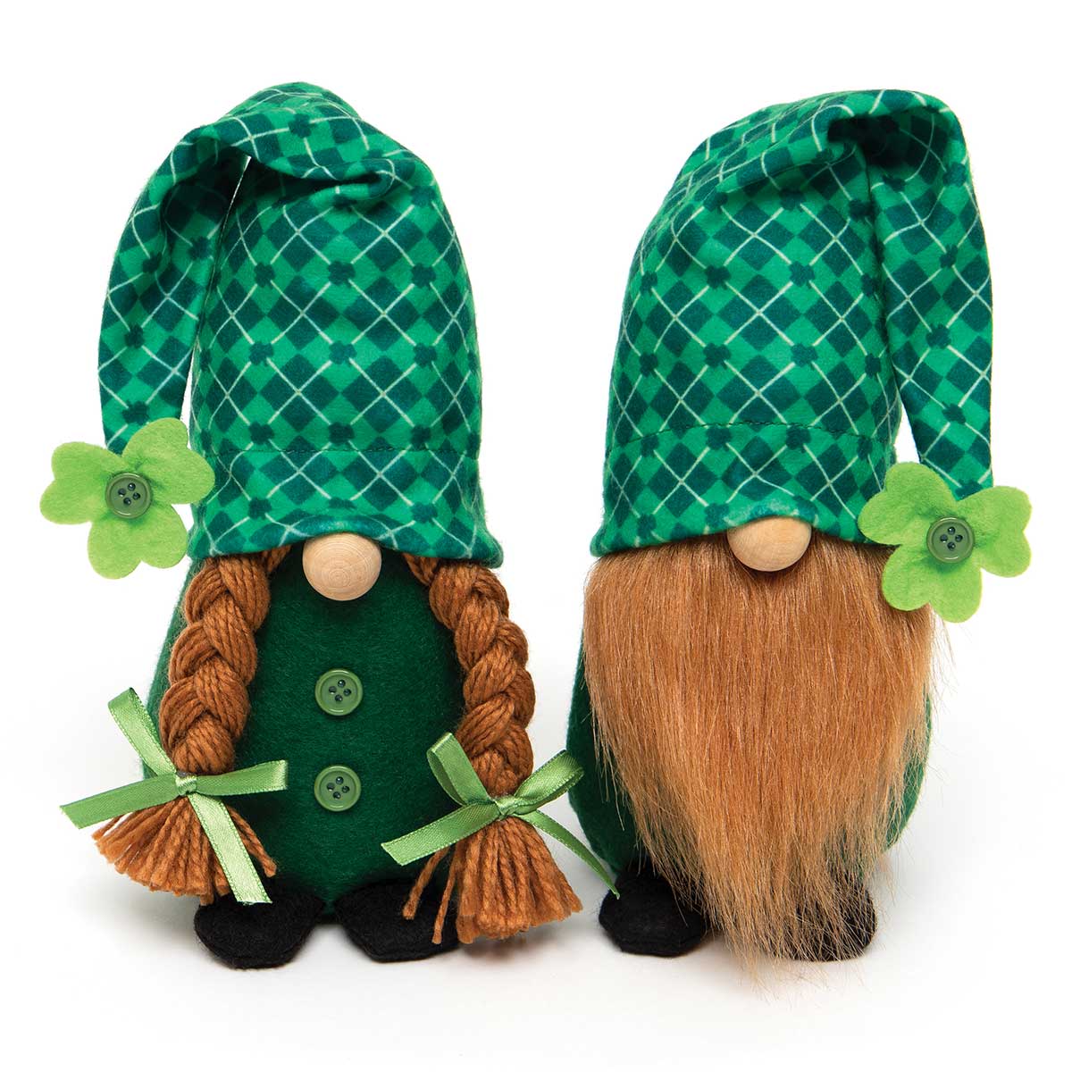 !Shamrock Gnome Couple with Wood Nose 7.5" Large