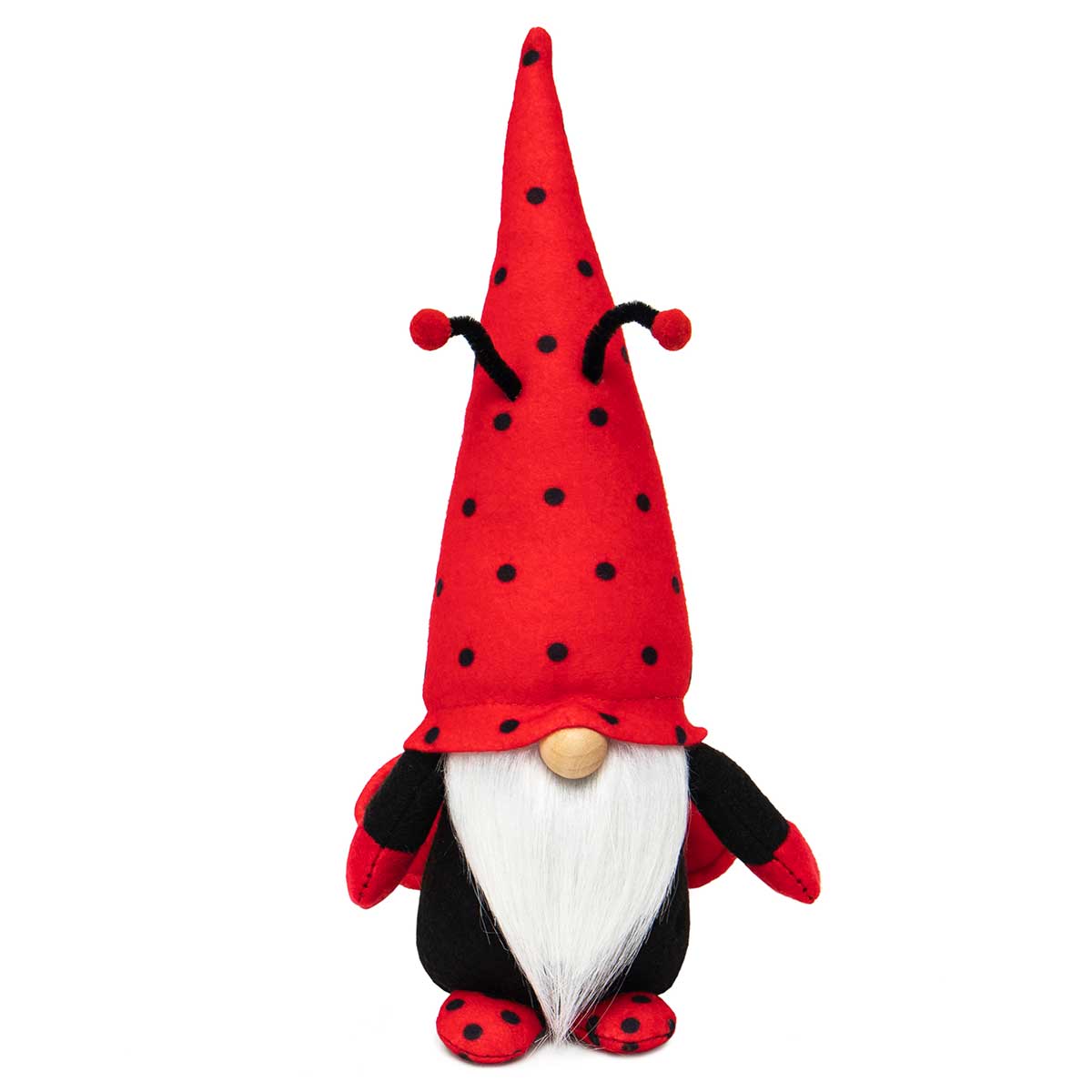 !Lady Bug Gnome with Wood Nose 11.5"