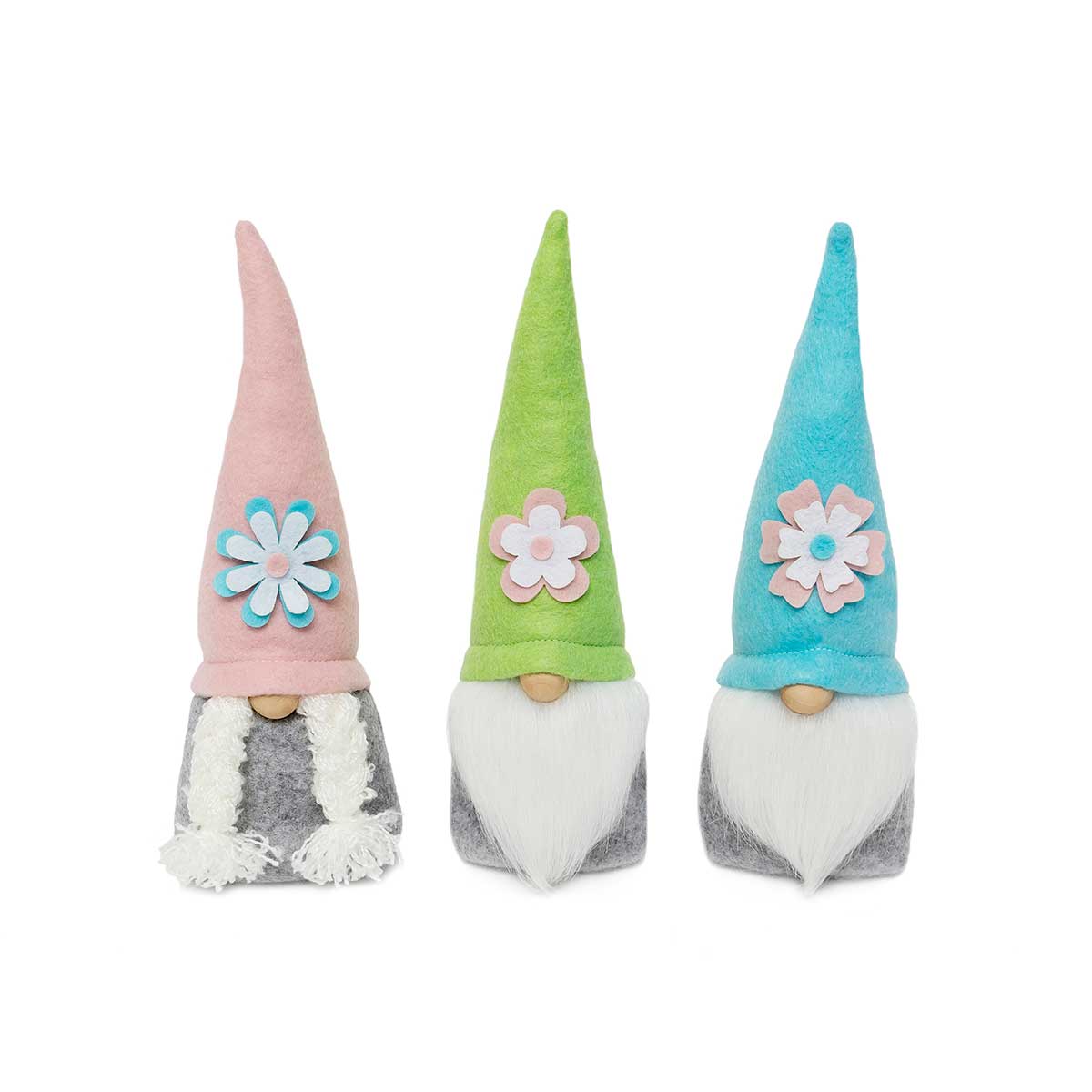 !Flower Power Gnome Trio with Wood Nose 10" Small