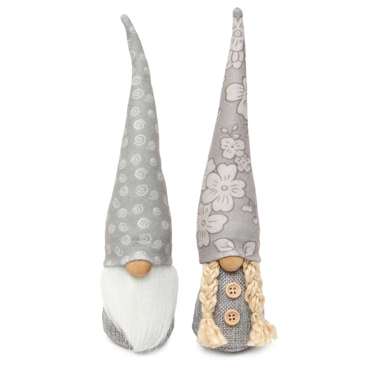 !Grey-cious Gnome Couple with Wood Nose 10"