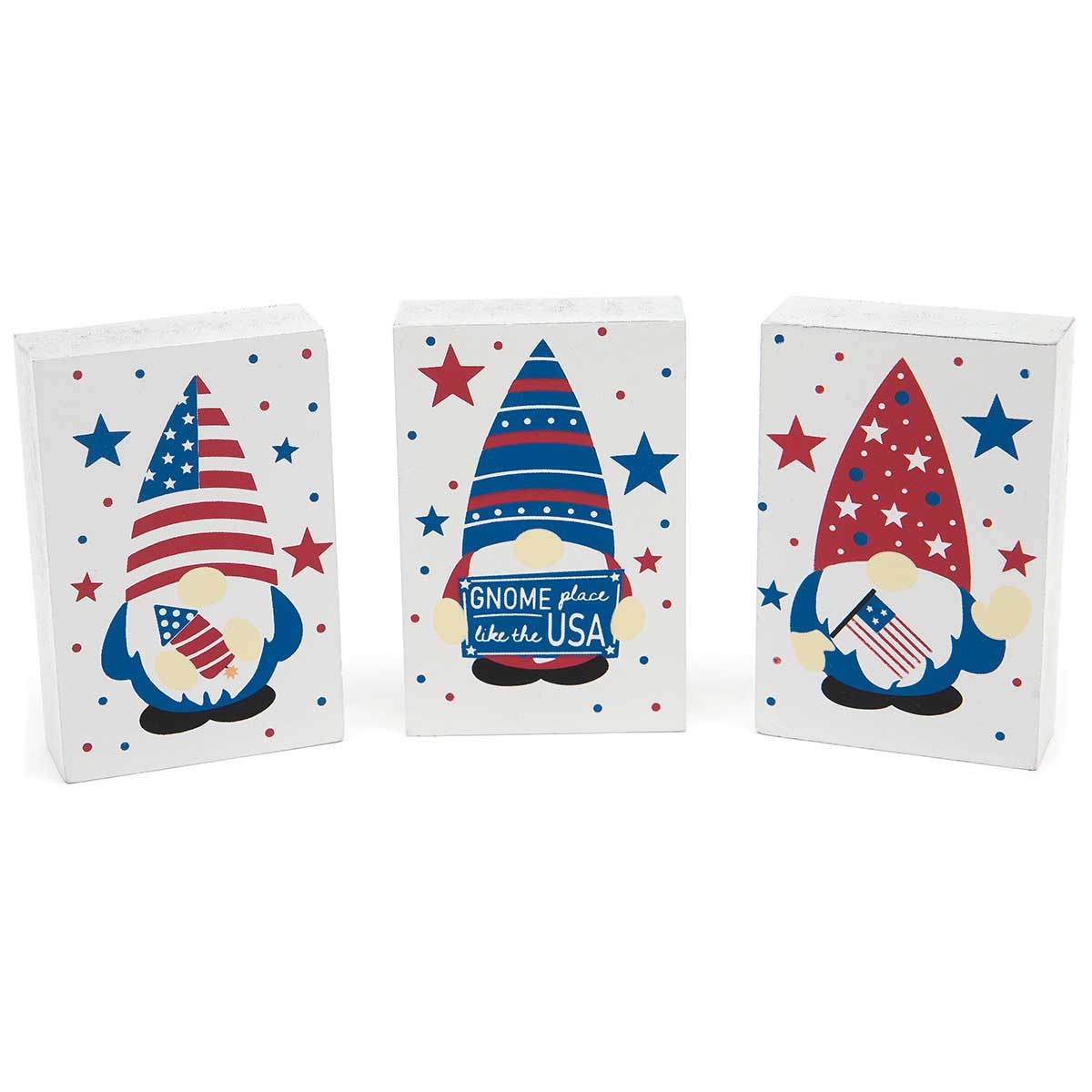 !July 4th Gnome Wood Blocks Red/Blue/Flag