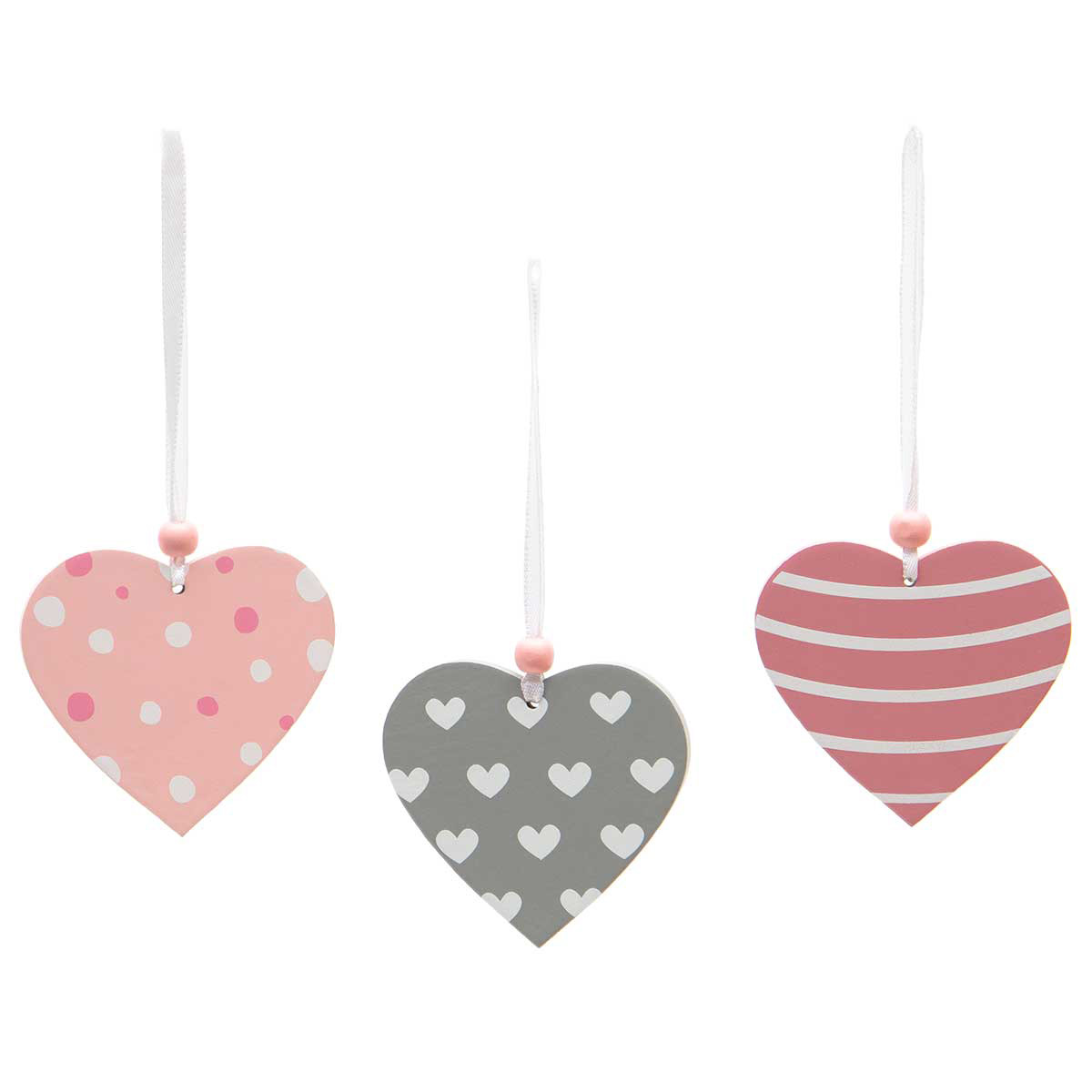 !Hearts Hanging with Wood Beads Stripe/Dot/Heart