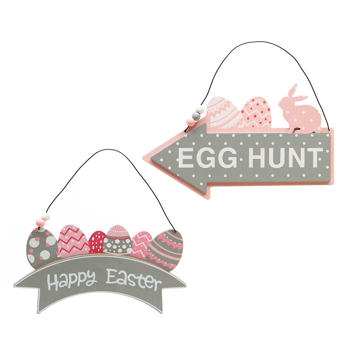 !Easter Egg Wood Signs with Wire Hanger and Beads