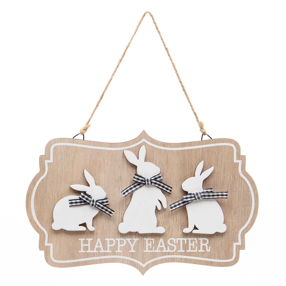 !White Rabbit Trio Wood Sign with Twine Hanger