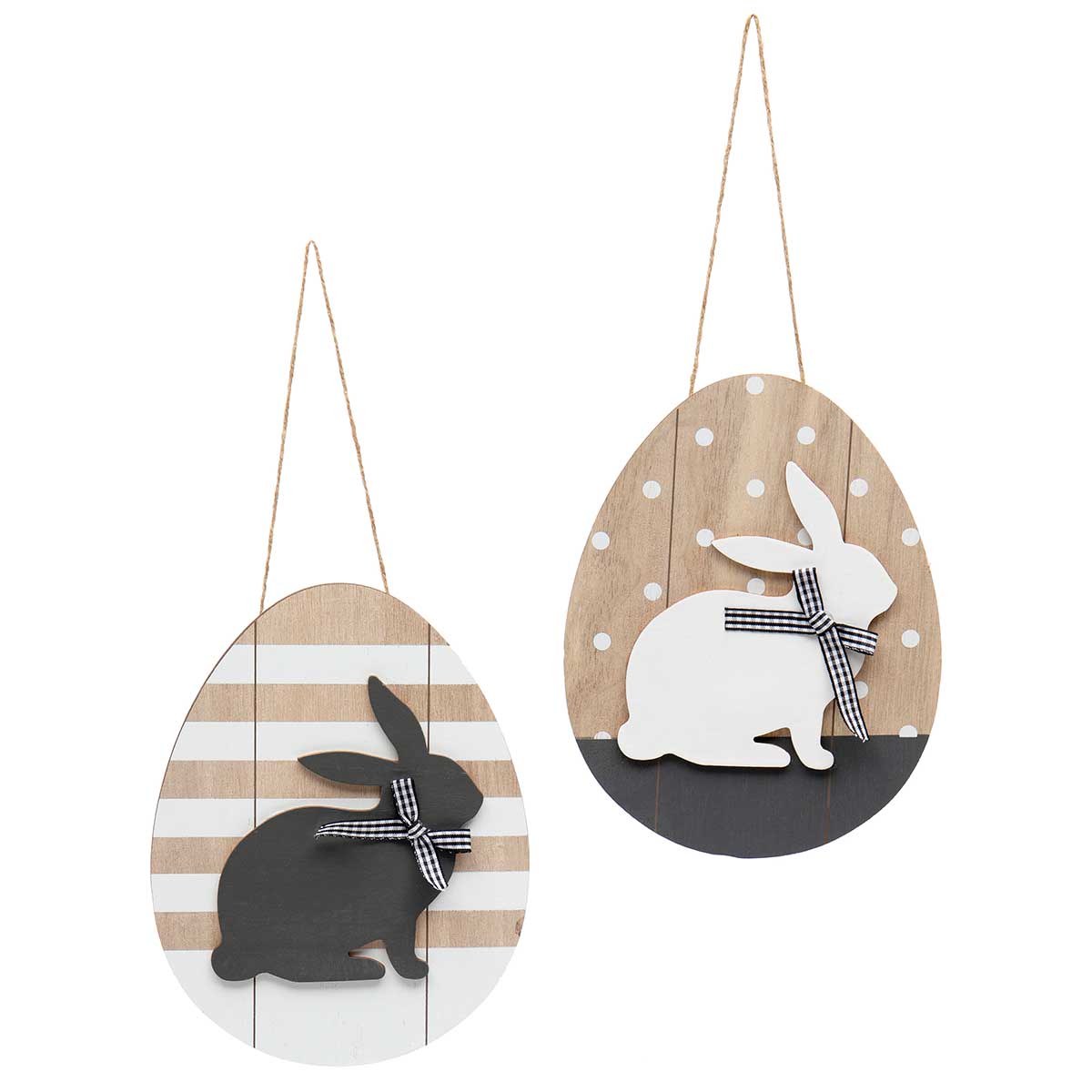 !Rabbit on Egg Hanging Wood Sign with Twine Hanger