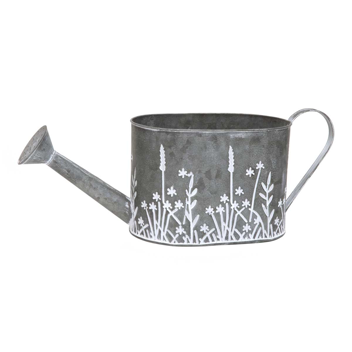 MEADOW MOTIF METAL WATERING CAN WITH WHITE FLOWERS