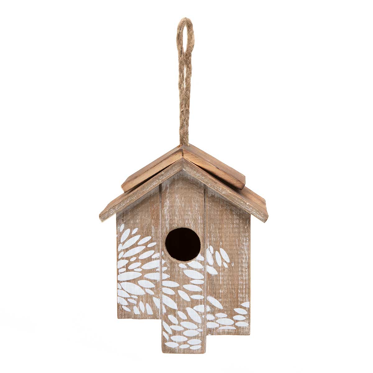 BIRDHOUSE NATURAL WOOD WITH FLORAL STENCIL