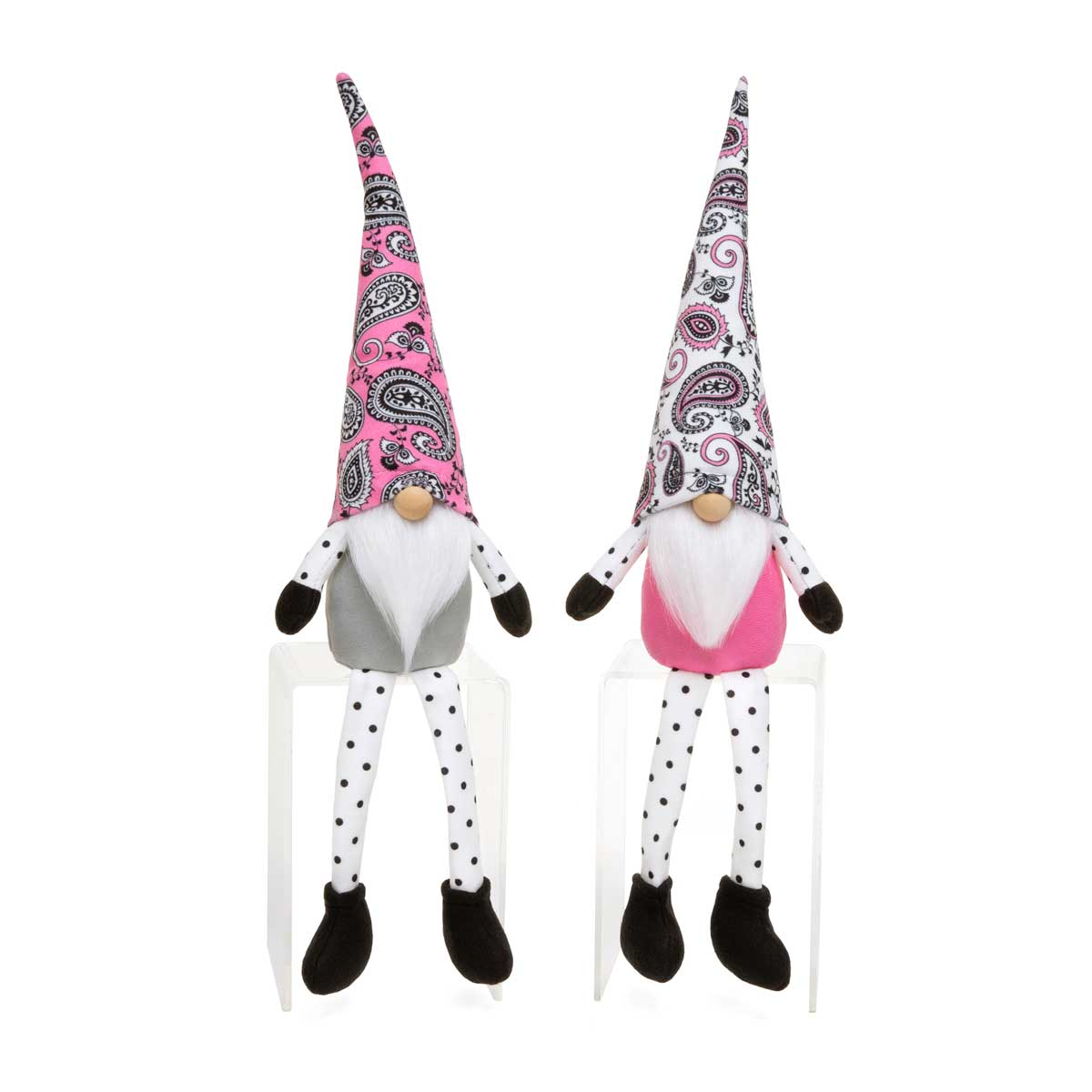 PAISLEY PAL GNOME DUO WITH PINK/BLACK/WHITE WIRED HAT,