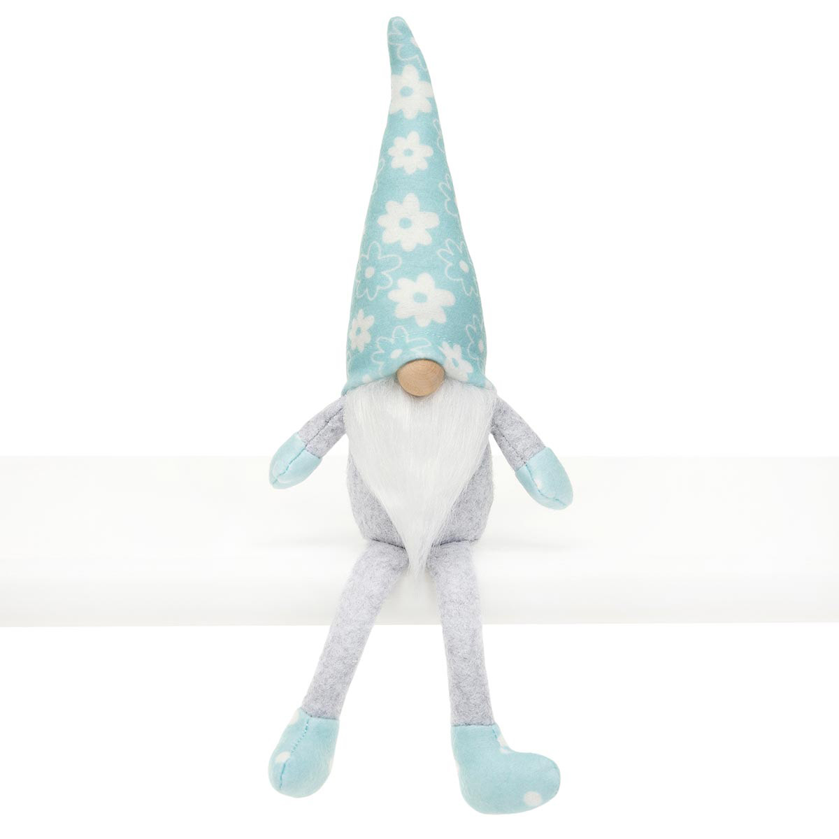 b50 BLUE MEADOW GNOME WITH WIRED FLOWER HAT,