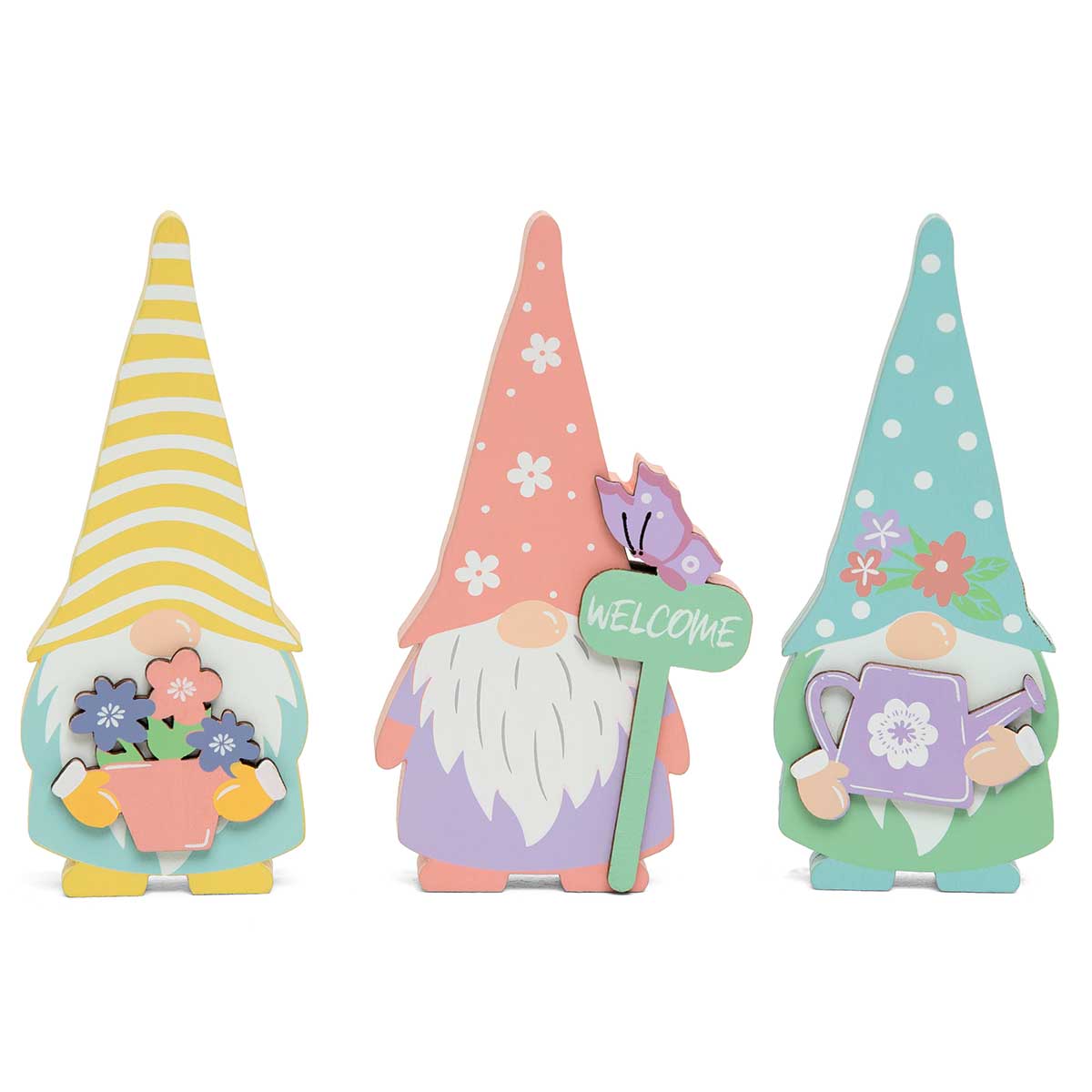 b50 SUMMER WOOD GNOME SIT-A-BOUT BLUE/GREEN/PINK 3 ASSORTED