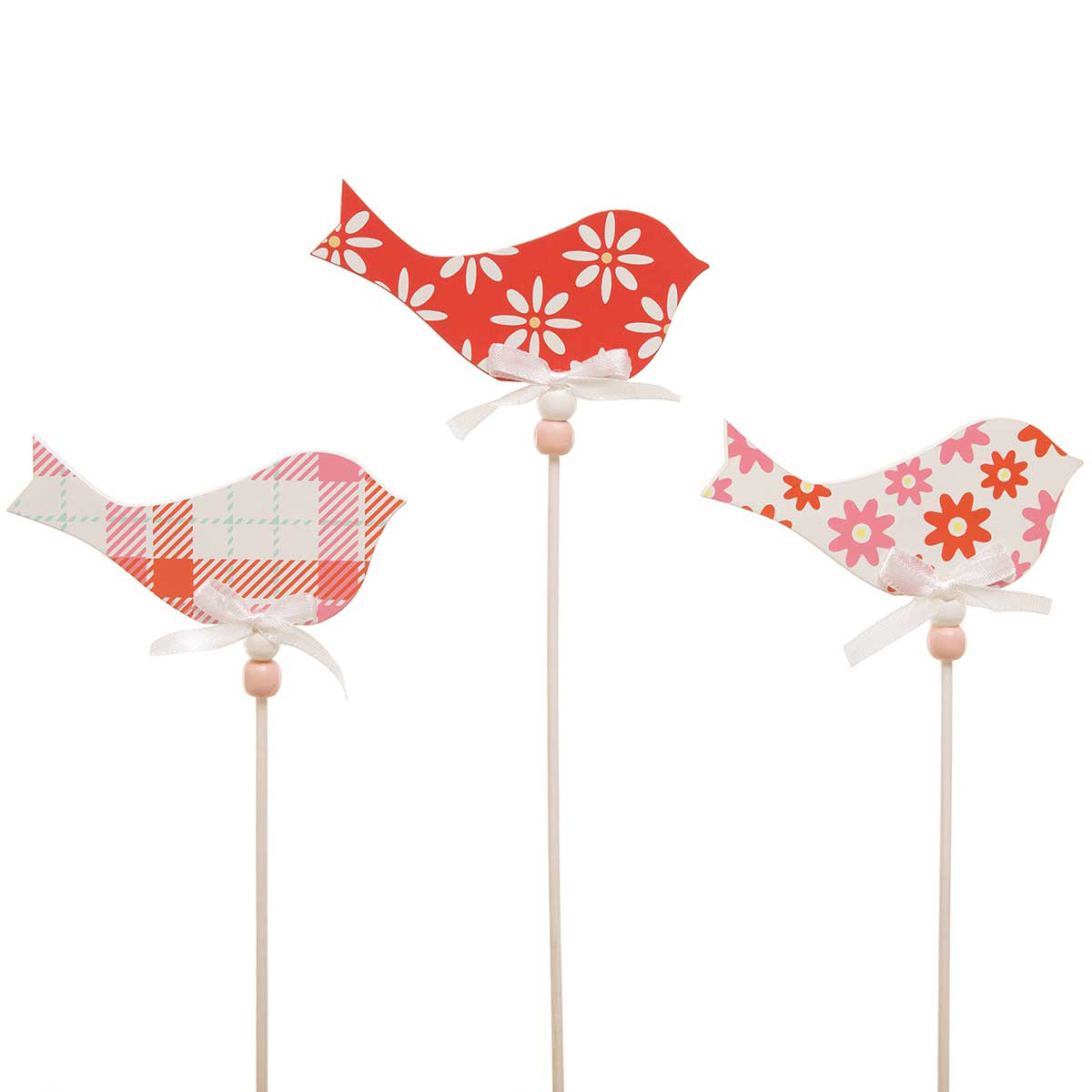 CORAL FAIR WOOD BIRD SILHOUETTE ON STICK CORAL/WHITE
