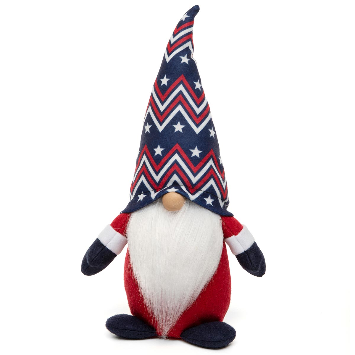 USA ZIGZAG GNOME RED/WHITE/BLUE WITH WIRED HAT, WOOD NOSE,